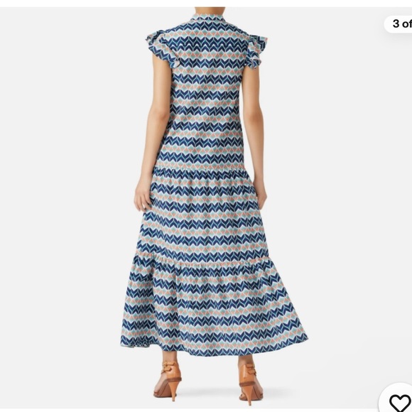 Blue and White Chevron Midi Dress - Picture 3 of 11